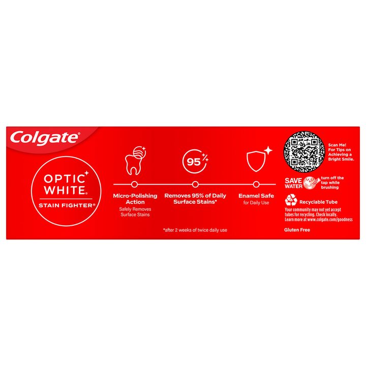 Colgate Optic White Stain Fighter Teeth Whitening Gel Toothpaste, Fresh Mint, 4.2 oz Tube — view 2