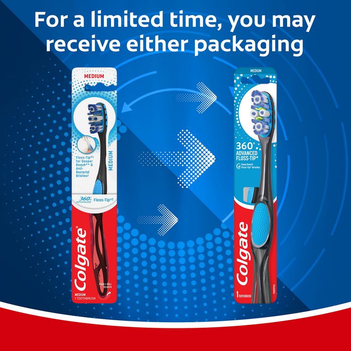 Colgate 360 Advanced Floss-Tip Bristles Adult Manual Toothbrush, Medium — view 4