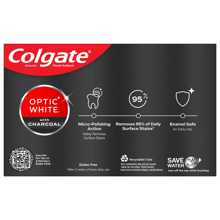 Colgate Optic White Whitening Toothpaste with Charcoal, Cool Mint, 4.2 oz, 2 Pack — view 3
