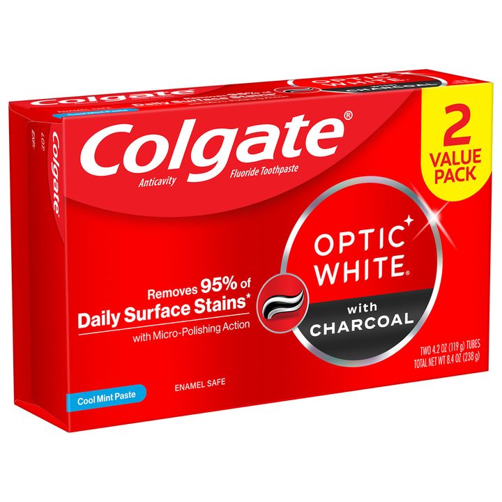 Colgate Optic White Whitening Toothpaste with Charcoal, Cool Mint, 4.2 oz, 2 Pack — view 4