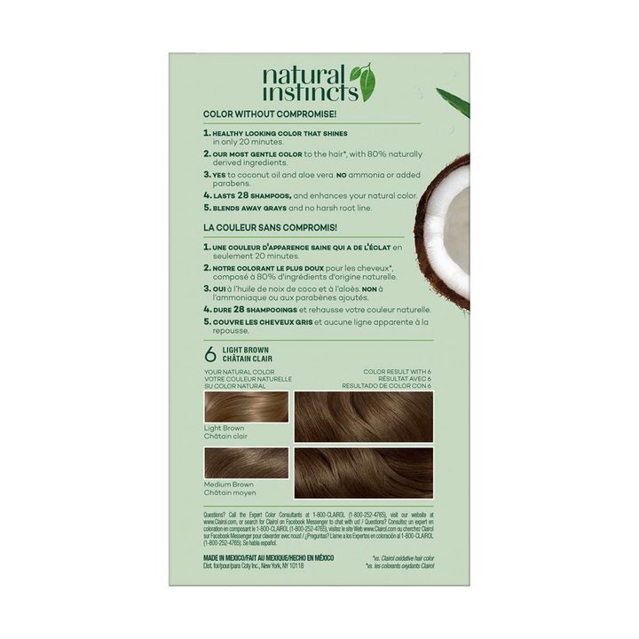 Clairol Natural Instincts Hair Color Kit, 6 Light Brown — view 3