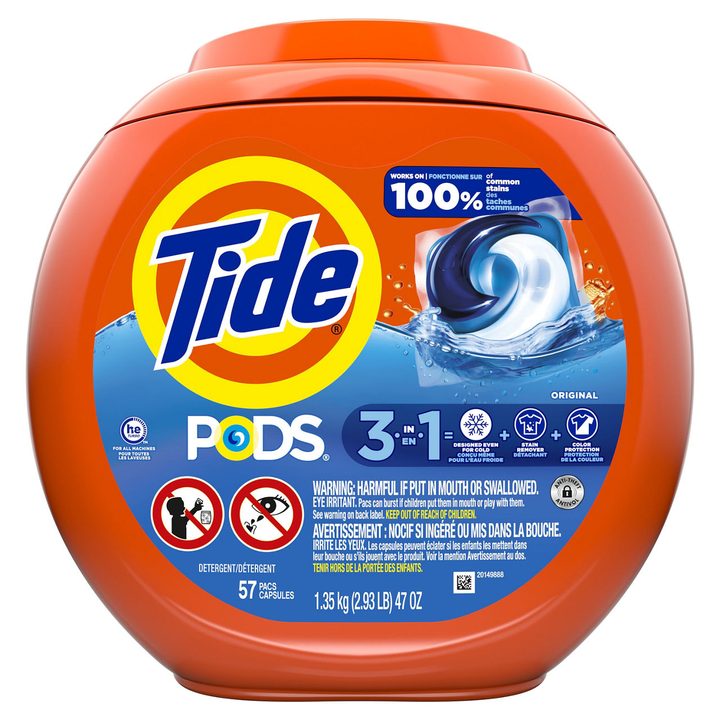 Tide PODS laundry detergent pacs, 3-in-1 Stain Remover, Odor Fighter, Color Protector, 57 Count, HE compatible, Original Scent — view 4
