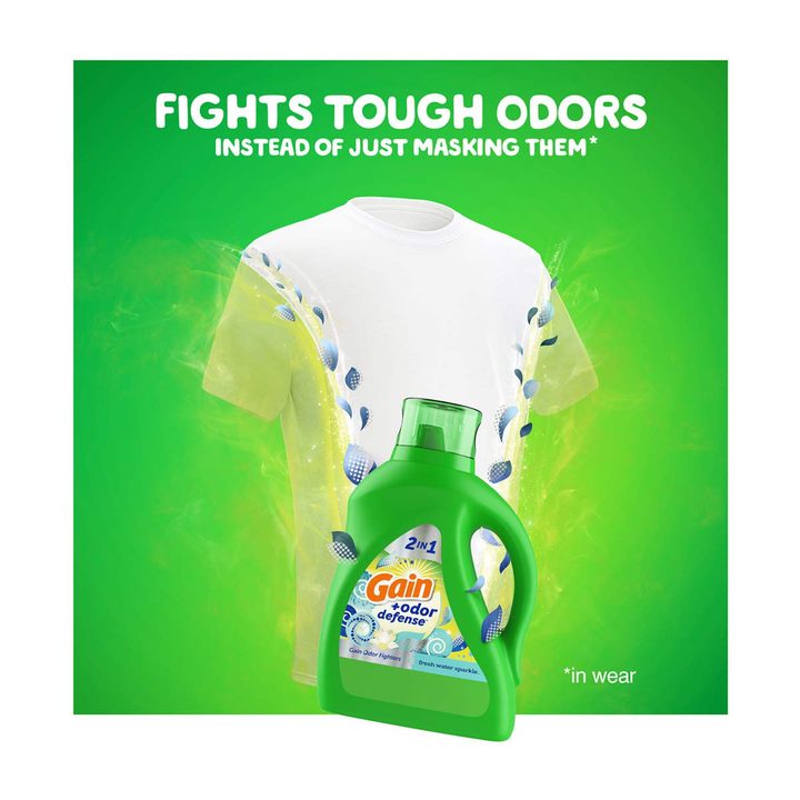 Gain + Odor Defense Liquid Laundry Detergent, Fresh Water Sparkle Scent, 45 Loads, HE Compatible — view 4