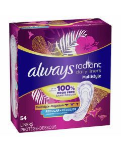 Always Radiant Daily Multistyle Liners Regular Absorbency Unscented, Up to 100% Odor-free, 54 Count — view 3