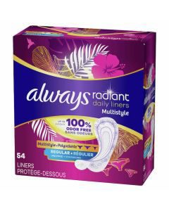 Always Radiant Daily Multistyle Liners Regular Absorbency Unscented, Up to 100% Odor-free, 54 Count — view 4
