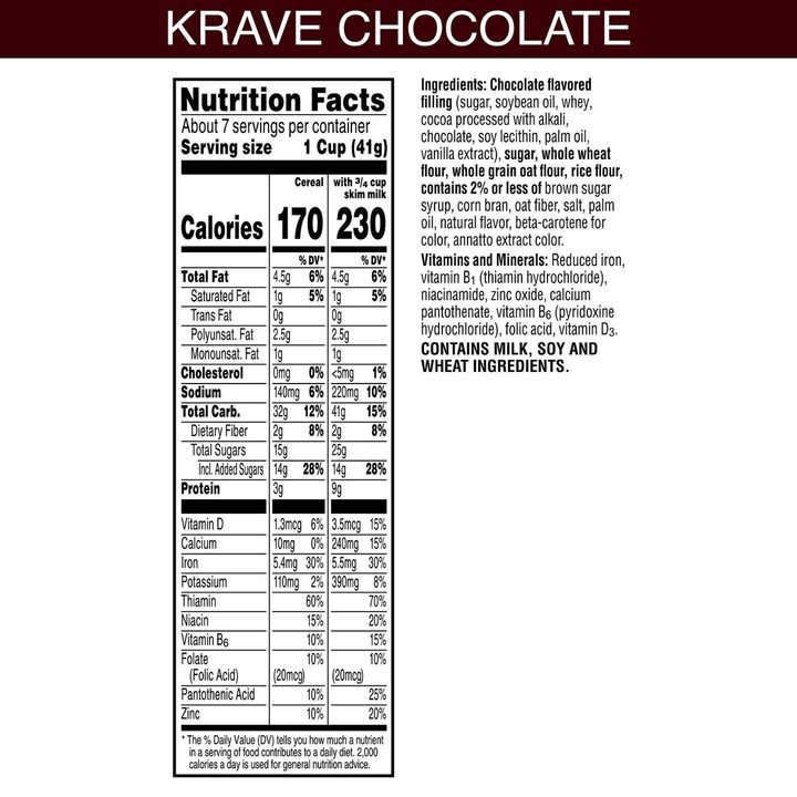 Kellogg's Krave Breakfast Cold Cereal, 7 Vitamins and Minerals, Made with Whole Grain, Chocolate, 11.4oz Box (1 Box) — view 4