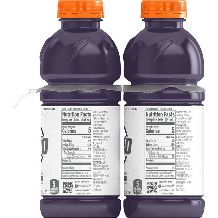 Gatorade Zero Zero Sugar Thirst Quencher Grape 20 Fl Oz, 8 Count — view 2