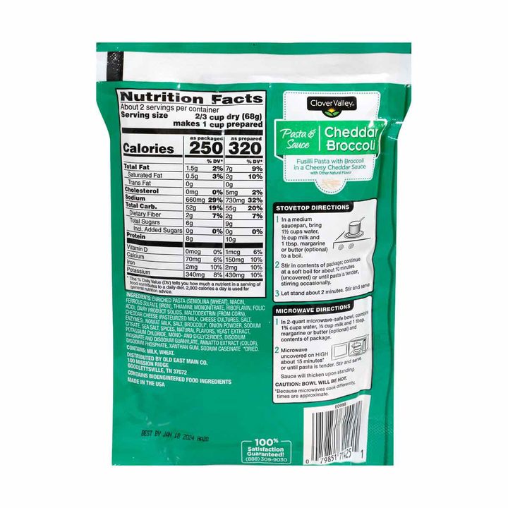 Clover Valley Cheddar Broccoli Fusilli Pasta, 4.8 oz — view 2