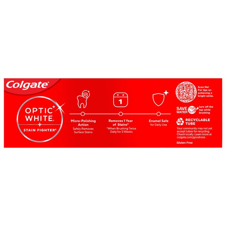 Colgate Optic White Stain Fighter Fresh Mint Teeth Whitening Anticavity Toothpaste Gel, 3.8 OZ — view 2