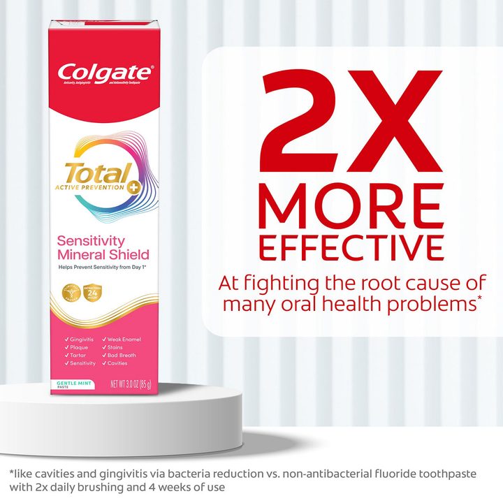 Colgate Total Active Prevention Sensitivity Mineral Shield Mint Toothpaste, Gentle Mint, 3 oz — view 2