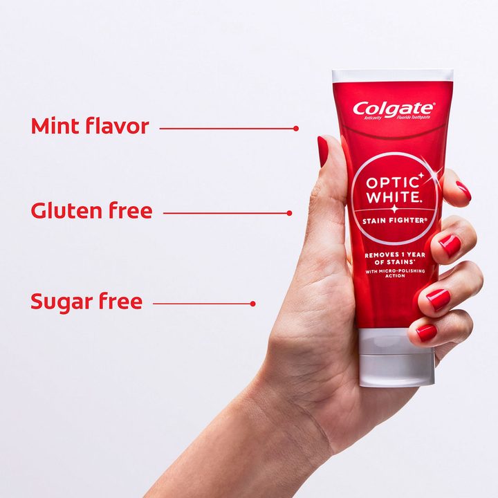Colgate Optic White Stain Fighter Clean Mint Paste Teeth Whitening Anticavity Toothpaste, 2 Pack, 3.8 OZ — view 2