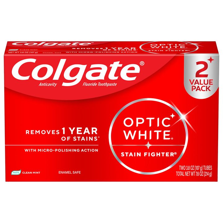Colgate Optic White Stain Fighter Clean Mint Paste Teeth Whitening Anticavity Toothpaste, 2 Pack, 3.8 OZ — view 3