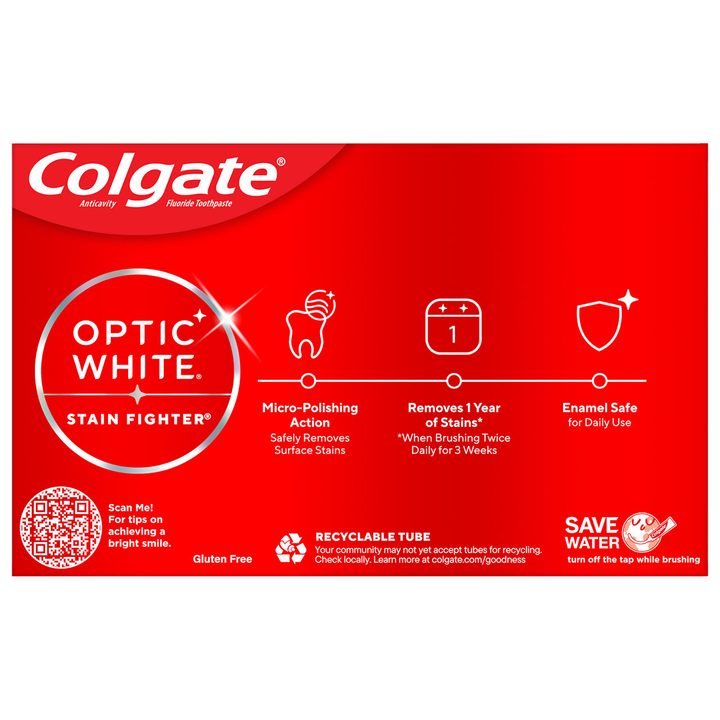 Colgate Optic White Stain Fighter Clean Mint Paste Teeth Whitening Anticavity Toothpaste, 2 Pack, 3.8 OZ — view 4