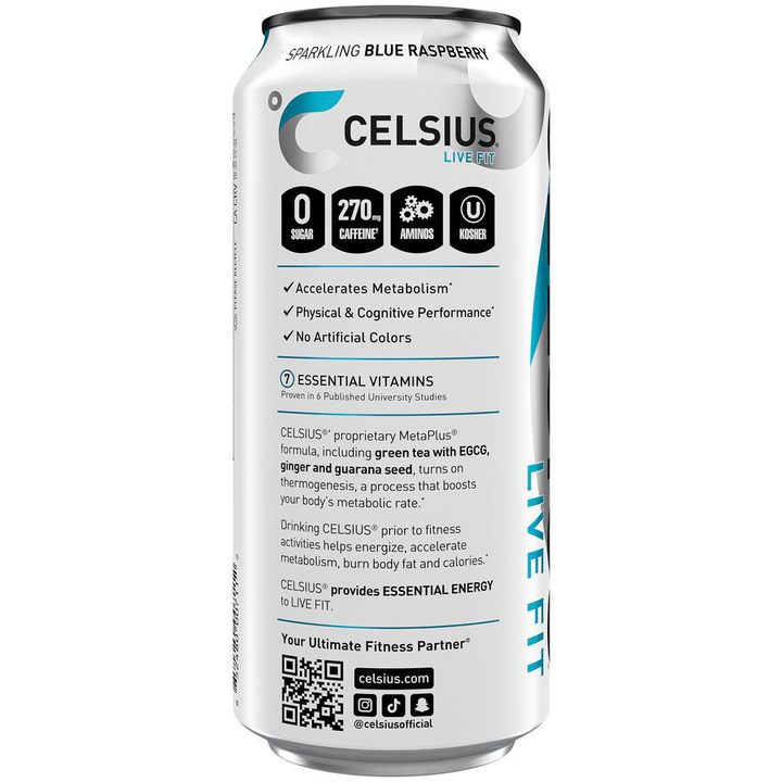 Celsius Live Fit Essentials Energy Drink Sparkling Blue Raspberry 16 Fl Oz — view 2