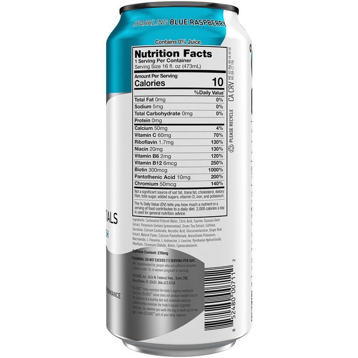 Celsius Live Fit Essentials Energy Drink Sparkling Blue Raspberry 16 Fl Oz — view 3