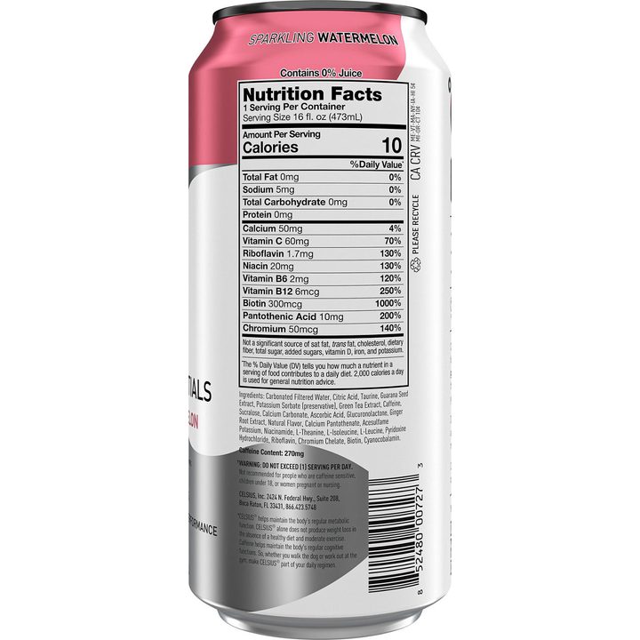 Celsius Live Fit Zero Sugar Essentials Energy Drink Sparkling Watermelon Ice 16 Fl Oz — view 2
