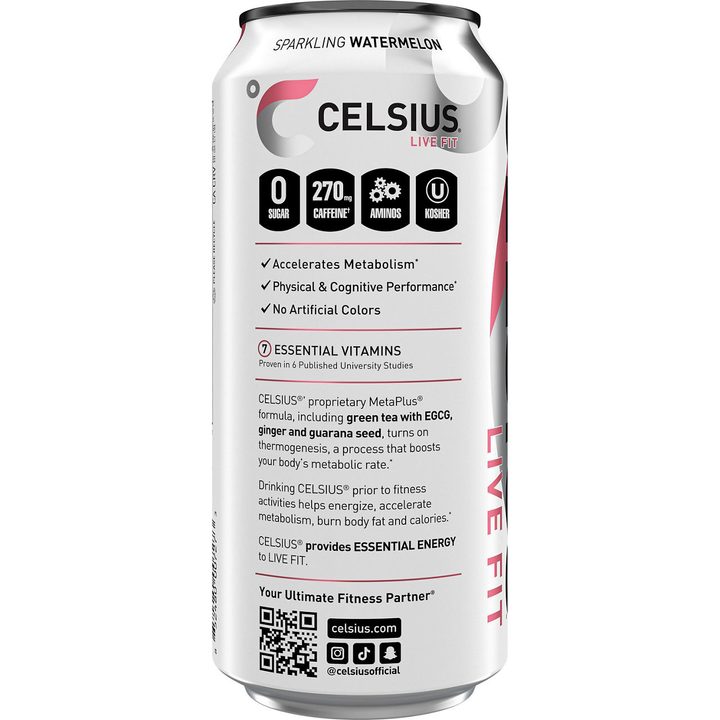 Celsius Live Fit Zero Sugar Essentials Energy Drink Sparkling Watermelon Ice 16 Fl Oz — view 3