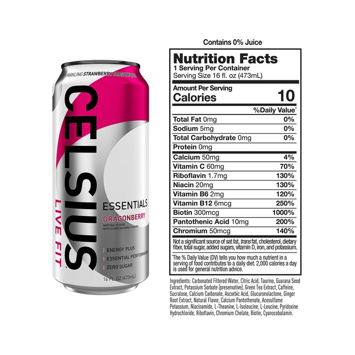 Celsius Live Fit Essentials Energy Drink Sparkling Strawberry Dragonfruit 16 Fl Oz — view 3