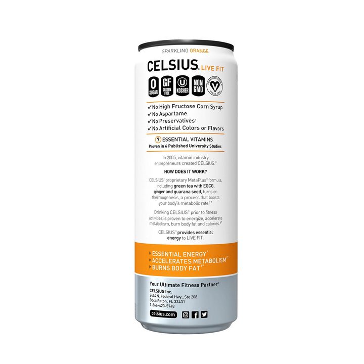 Celsius Live Fit Sparkling Energy Drink Orange 12 Fl Oz — view 3