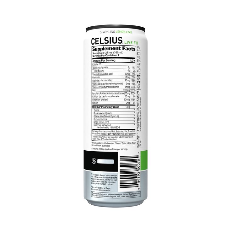 Celsius Live Fit Energy Drink Sparkling Lemon Lime 12 Fl Oz — view 3