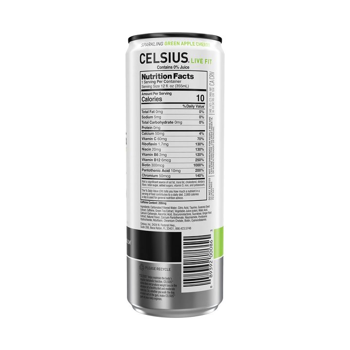 Celsius Live Fit Sparkling Energy Drink Green Apple Cherry 12 Fl Oz — view 2