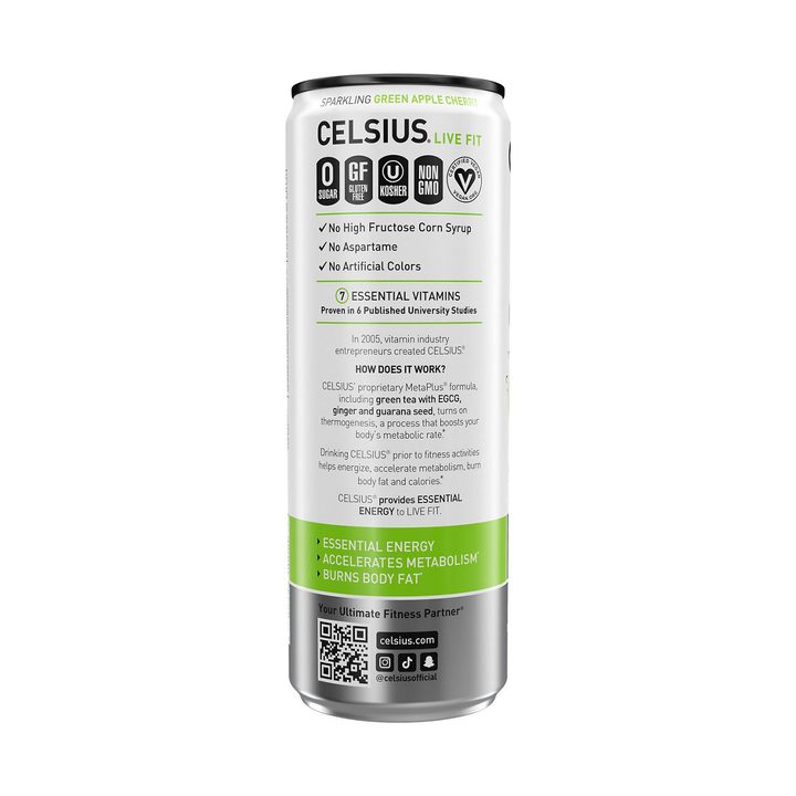 Celsius Live Fit Sparkling Energy Drink Green Apple Cherry 12 Fl Oz — view 3