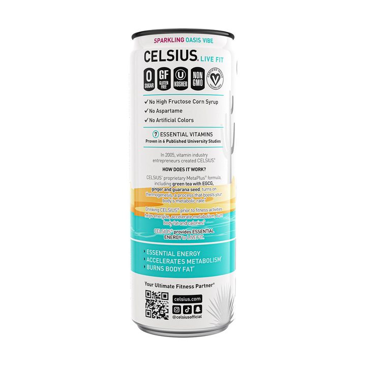 Celsius Live Fit Energy Drink Oasis Vibe Sparkling Prickly Pear Lime 12 Fl Oz — view 3