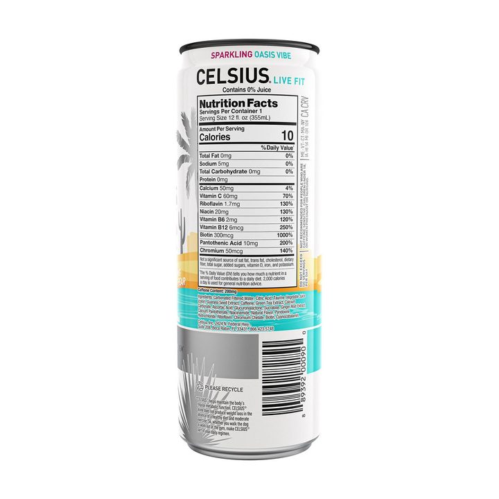 Celsius Live Fit Energy Drink Oasis Vibe Sparkling Prickly Pear Lime 12 Fl Oz — view 4