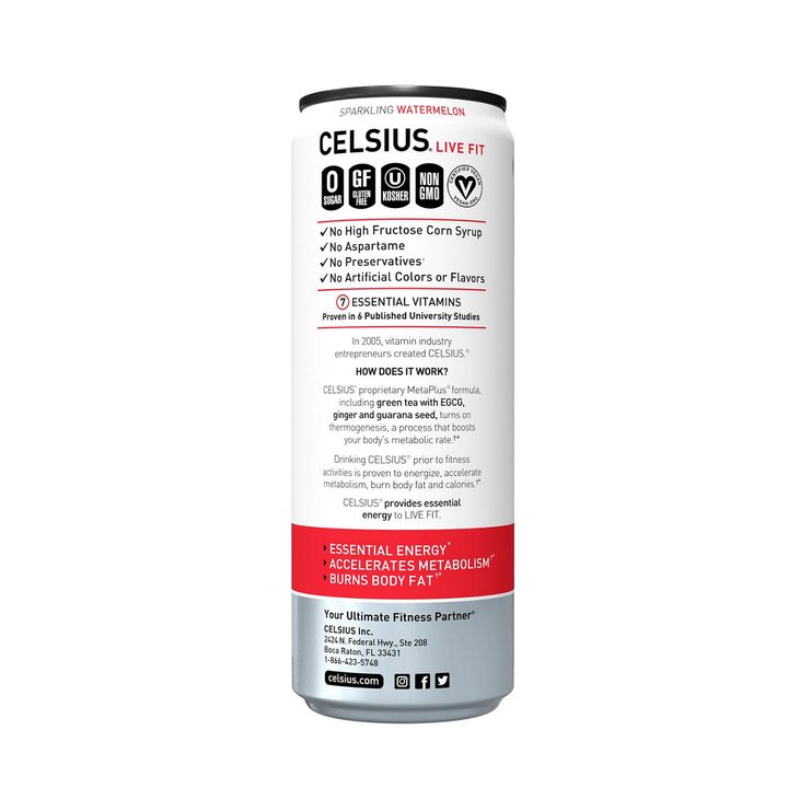 Celsius Sparkling Energy Drink Watermelon 12 Fl Oz — view 3