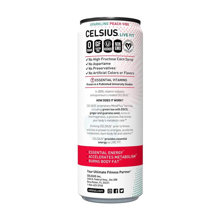 Celsius Live Fit Energy Drink Sparkling Peach Vibe 12 Fl Oz — view 3