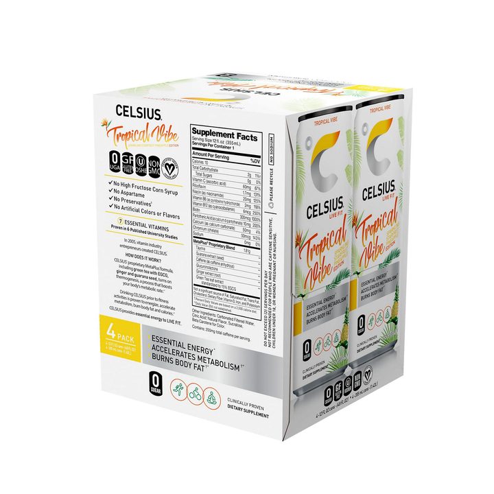 Celsius Live Fit Energy Drink Sparkling Tropical Vibe 12 Fl Oz, 4 Count — view 3