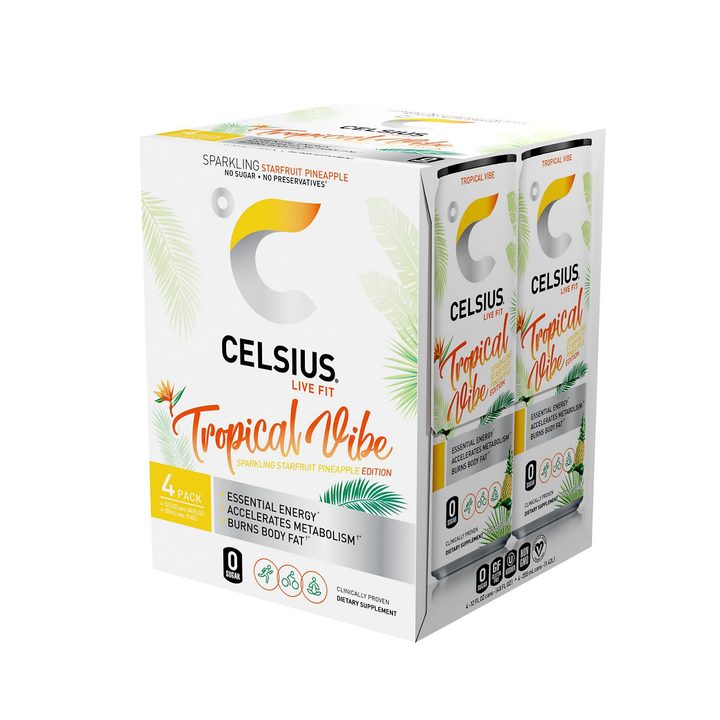 Celsius Live Fit Energy Drink Sparkling Tropical Vibe 12 Fl Oz, 4 Count — view 4