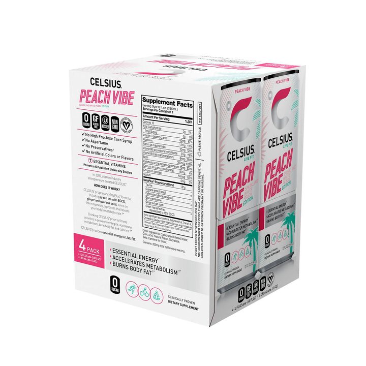 Celsius Live Fit Energy Drink Sparkling Peach Vibe 12 Fl Oz, 4 Count — view 2