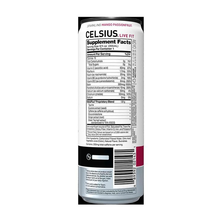 Celsius Sparkling Dietary Supplement - Mango Passionfruit, 12 fl oz — view 2