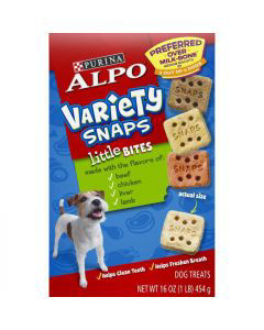 Purina ALPO Dog Treats, Variety Snaps Little Bites Beef, Chicken, Liver, Lamb - 16 oz. Box