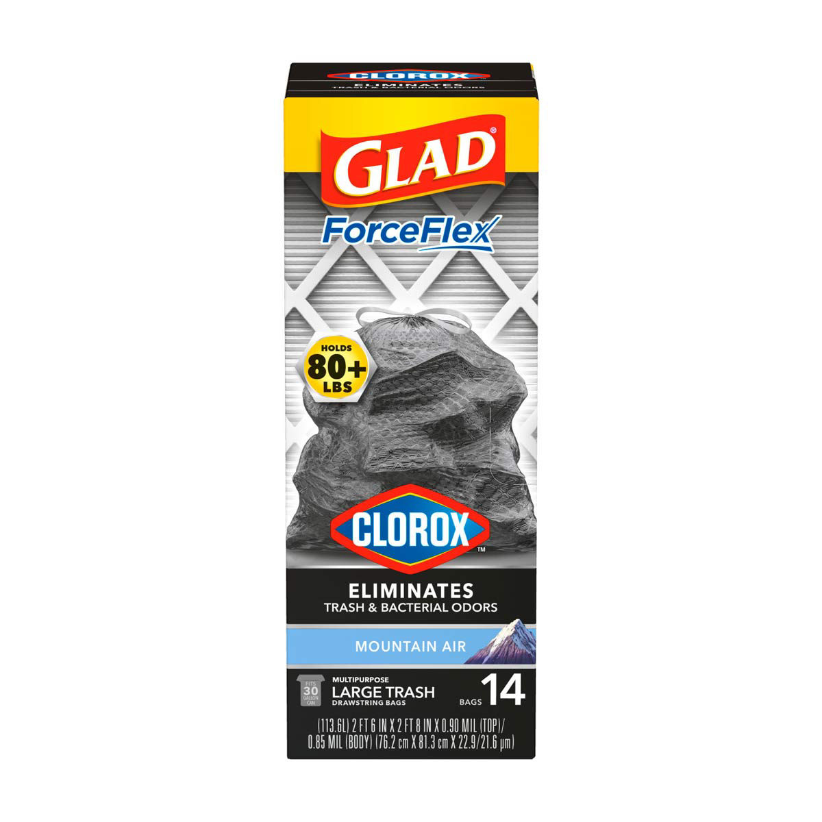 Glad ForceFlex Large Drawstring Trash Bags - Mountain Air, 30 gal - 14 ct