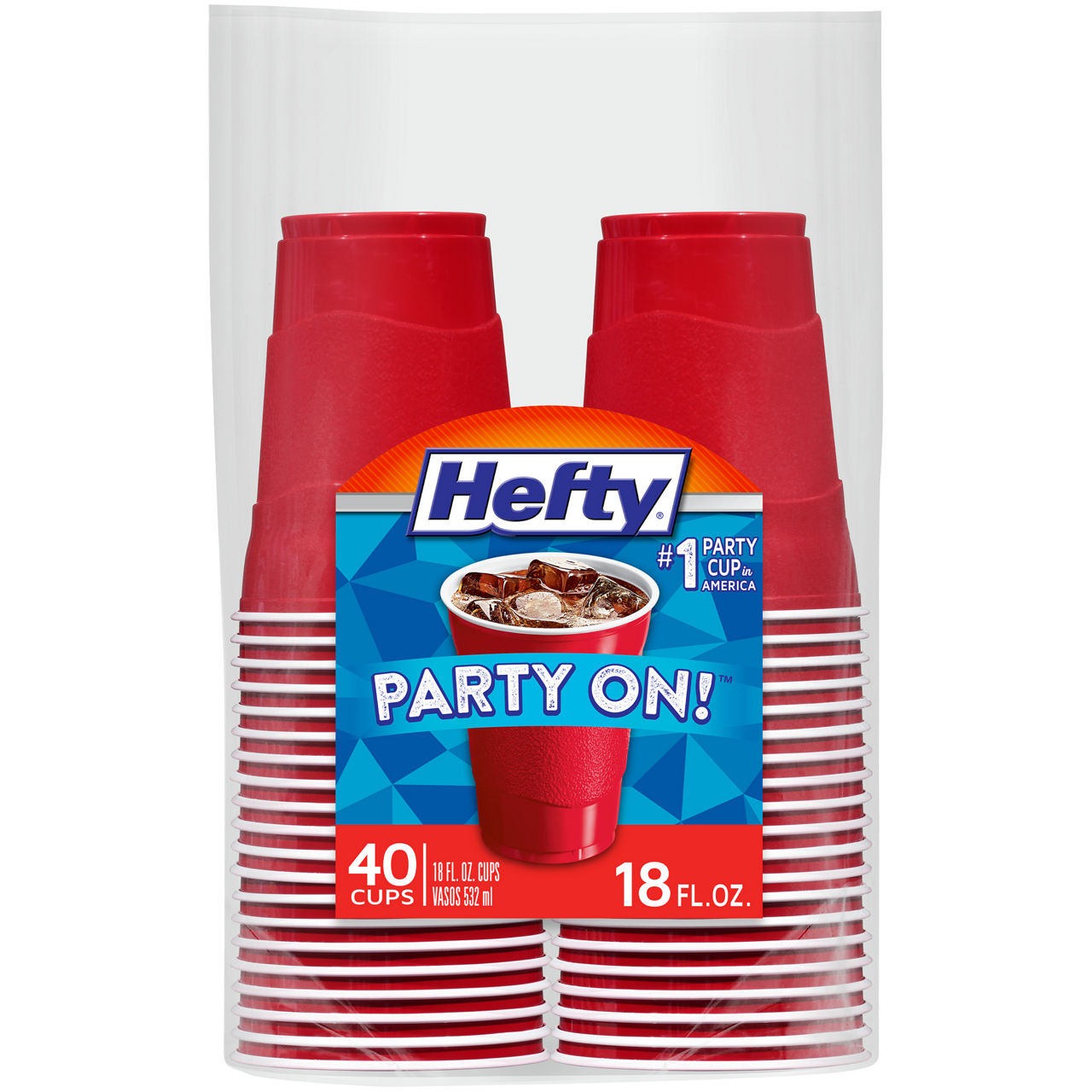 Hefty Party On! Disposable Red Plastic Cups, 18 oz - 40 ct