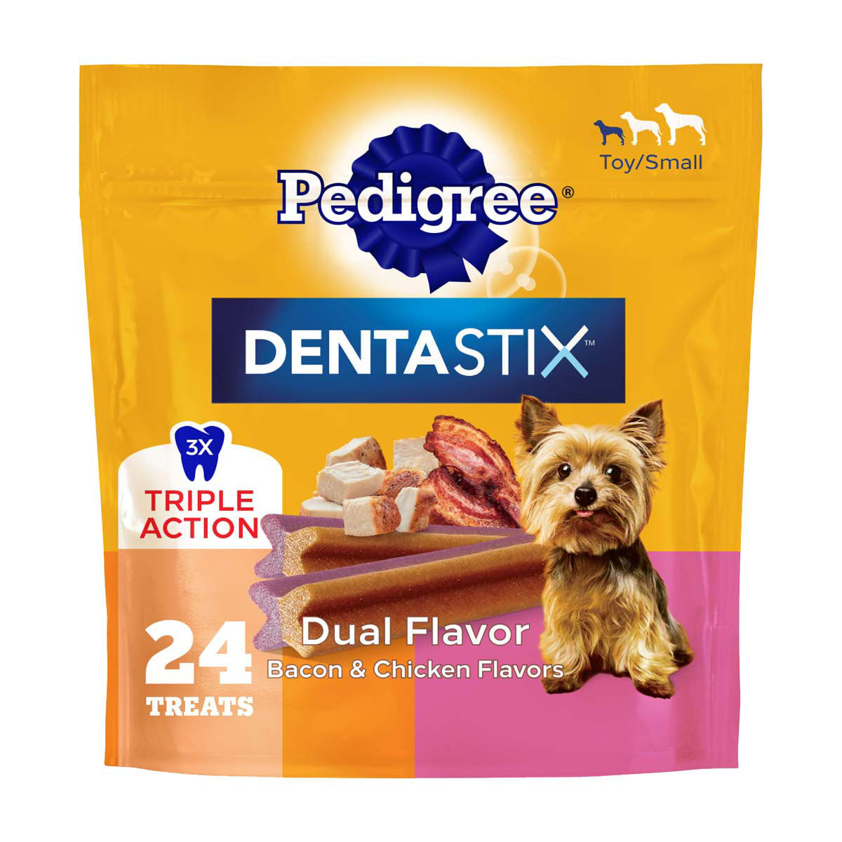 Pedigree Dentastix Dual Flavor Small Dog Dental Treats, Bacon & Chicken Flavors, 5.08 oz. Pack