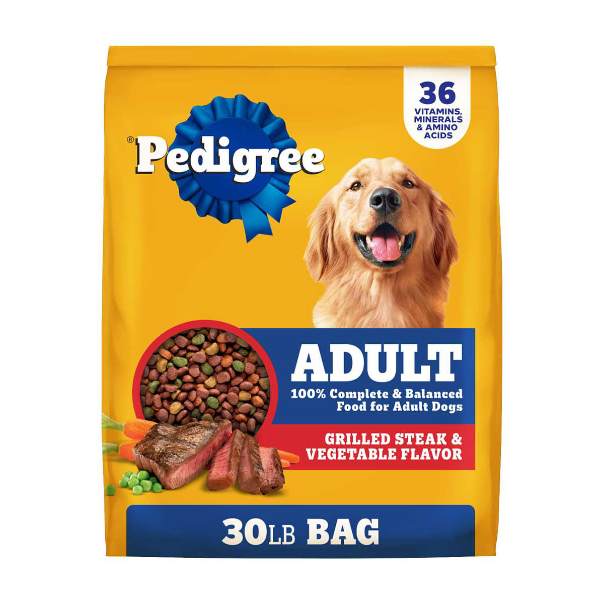 Pedigree Adult Dry Dog Food Grilled Steak & Vegetable Flavor, 30 lb