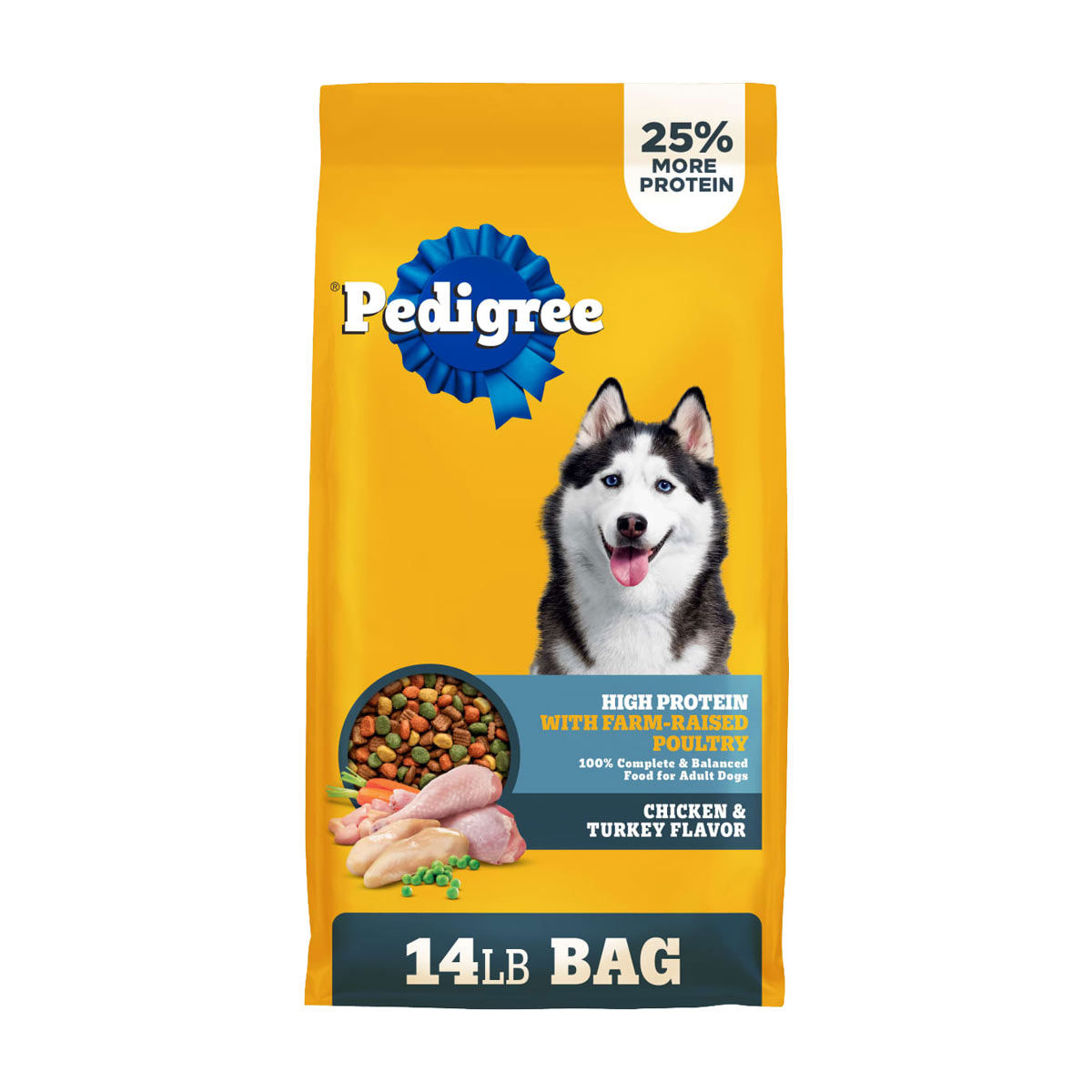 Pedigree High Protein Adult Dry Dog Food, Chicken and Turkey Flavor, 14 lb. Bag