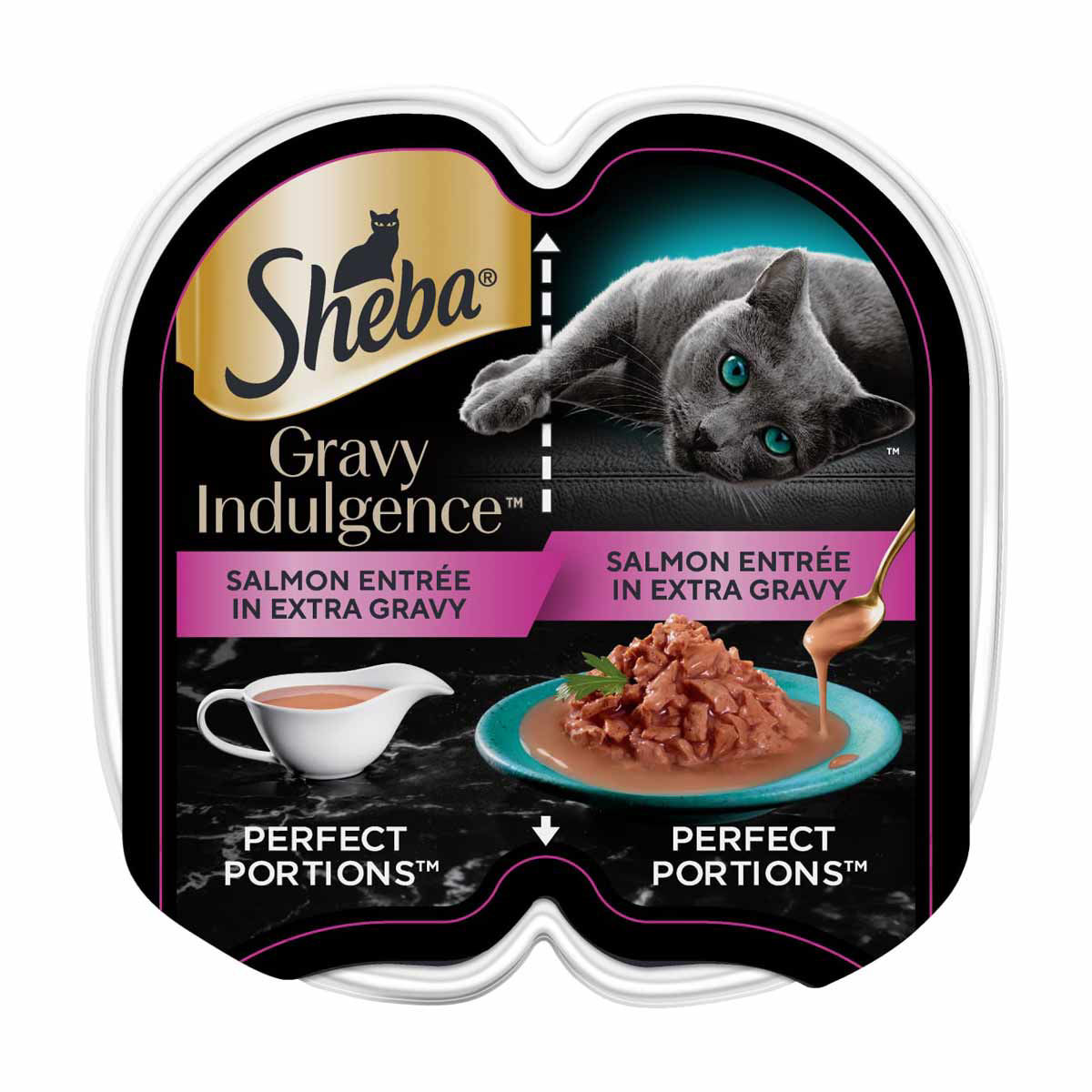 Sheba Gravy Indulgence Cat Food Salmon Entree in Extra Gravy, 2.6 oz. Twin-Pack Trays, 12 Count