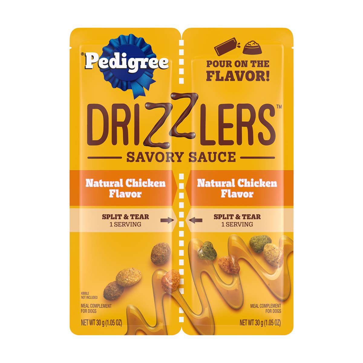 Pedigree Drizzlers Wet Dog Savory Sauce Natural Chicken Flavor, 60g Dual-Serving Pouch, 40 pk