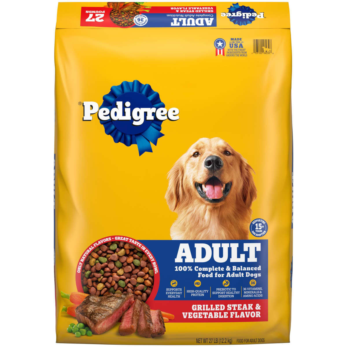 Pedigree Adult Dry Dog Food Grilled Steak & Vegetable Flavor, 27 lb. Bag