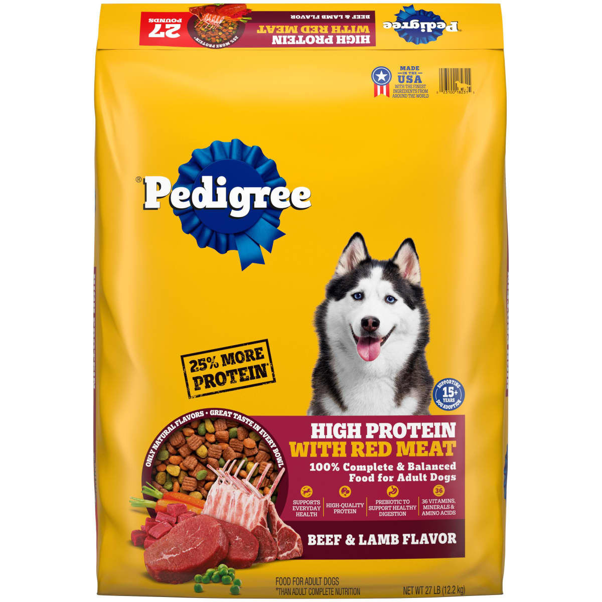 Pedigree High Protein Adult Dry Dog Food, Beef and Lamb Flavor, 27 lb. Bag