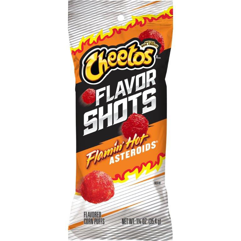 Cheetos Flavor Shots, Flamin' Hot Asteroids Flavored Corn Puffs, 1.25 oz