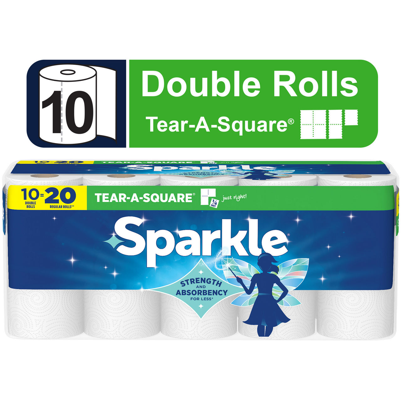 SPARKLE TEAR-A-SQUARE PAPER TOWELS, 10 DOUBLE ROLLS