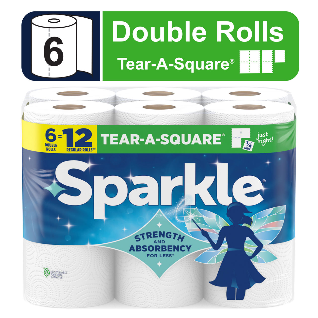 SPARKLE TEAR-A-SQUARE PAPER TOWELS, 6 DOUBLE ROLLS