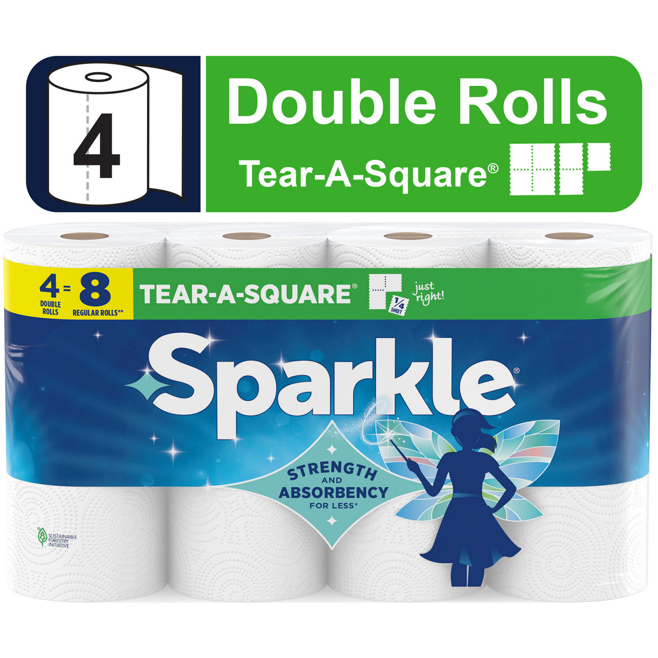 SPARKLE TEAR-A-SQUARE PAPER TOWELS, 4 DOUBLE ROLLS