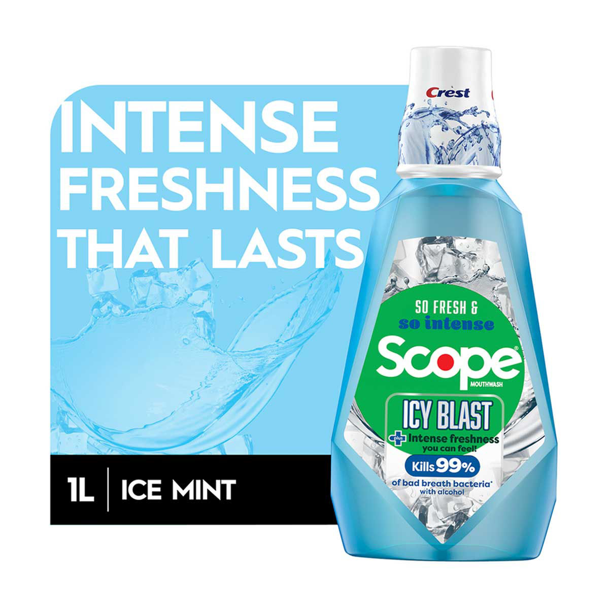 Crest Scope Icy Blast Mouthwash with Alcohol, 1L, Fights Plaque and Gingivitis