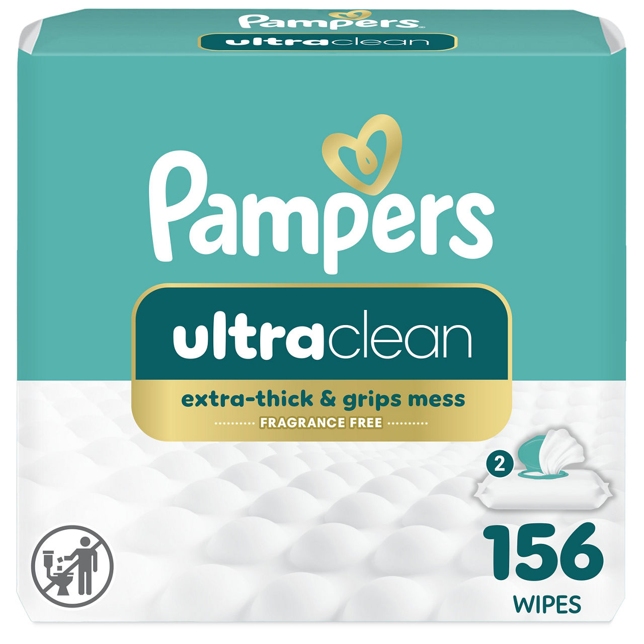 Pampers Ultraclean Baby Wipes (Previously 'Free & Gentle'), 99% Water, Hypoallergenic, Unscented, 100% Plant Based, Plastic-Free Baby Wipes, 156 Baby Wipes Total (2X Flip-Top Packs)